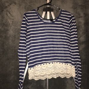 Navy Blue Striped Long Sleeve Crop